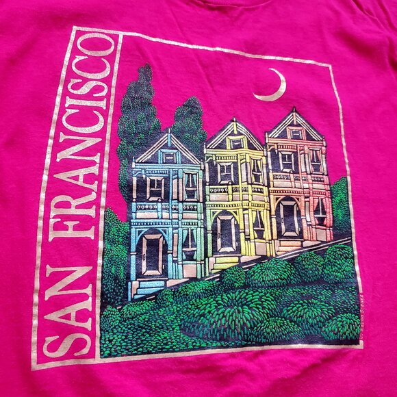 Women's Hot Pink SAN FRANCISCO Graphic T Shirt City Scene Homes Moon Midnight - Picture 6 of 7